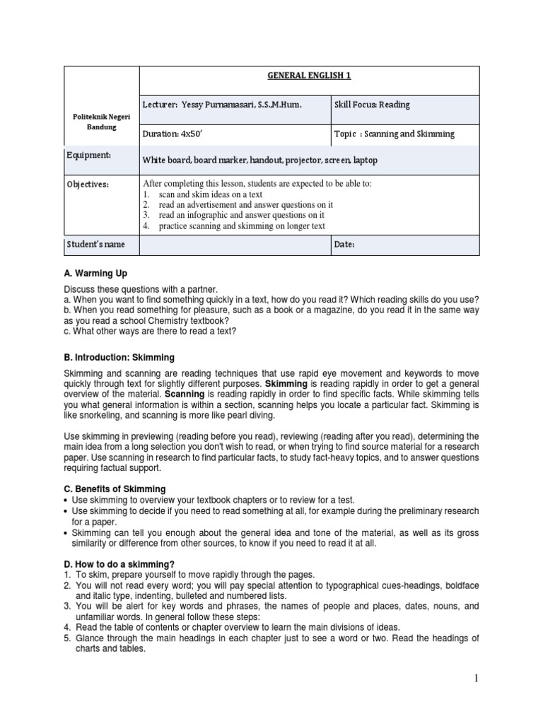 Skimming and Scanning Techniques Guide | PDF | Speed Reading | Phobia