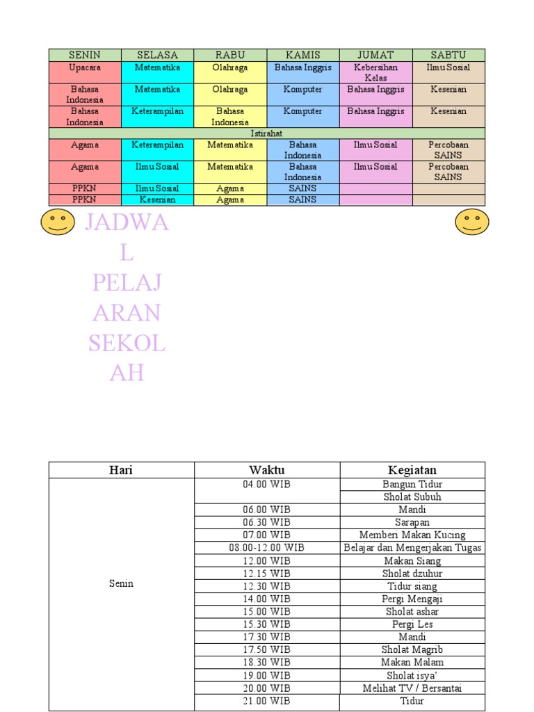 Jadwal Pelajaran Sekolah Pdf