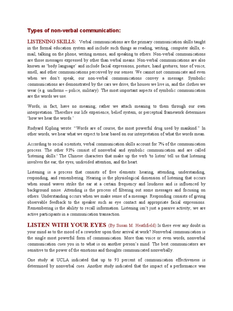 Listening Skills:: Types of Non-Verbal Communication | PDF | Nonverbal ...