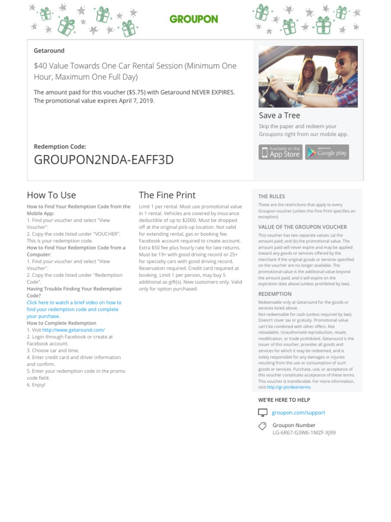 Groupon Getaround Car Rental Voucher Guide | PDF | Voucher | Credit Card