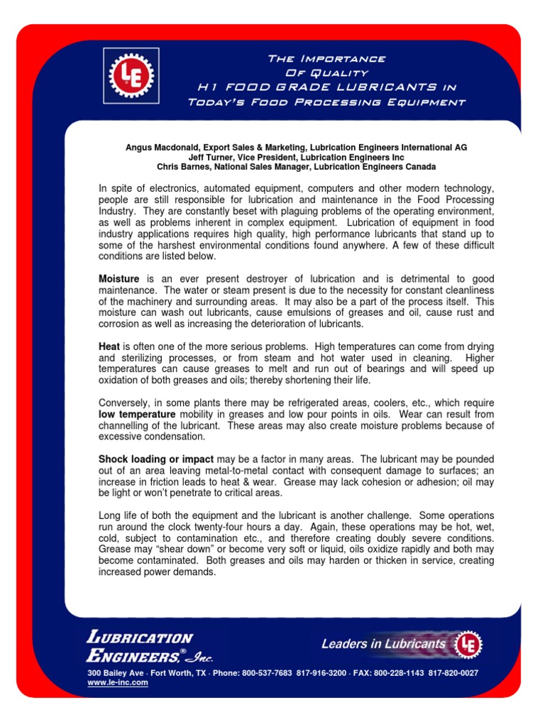 The Importance of Quality H1 Food Grade Lubricants in Today's Food