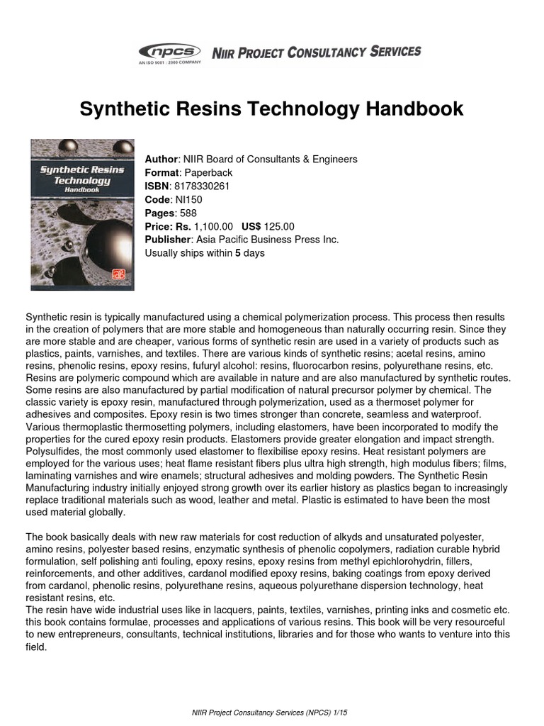 Synthetic Resins Technology Handbook PDF Epoxy Polyurethane