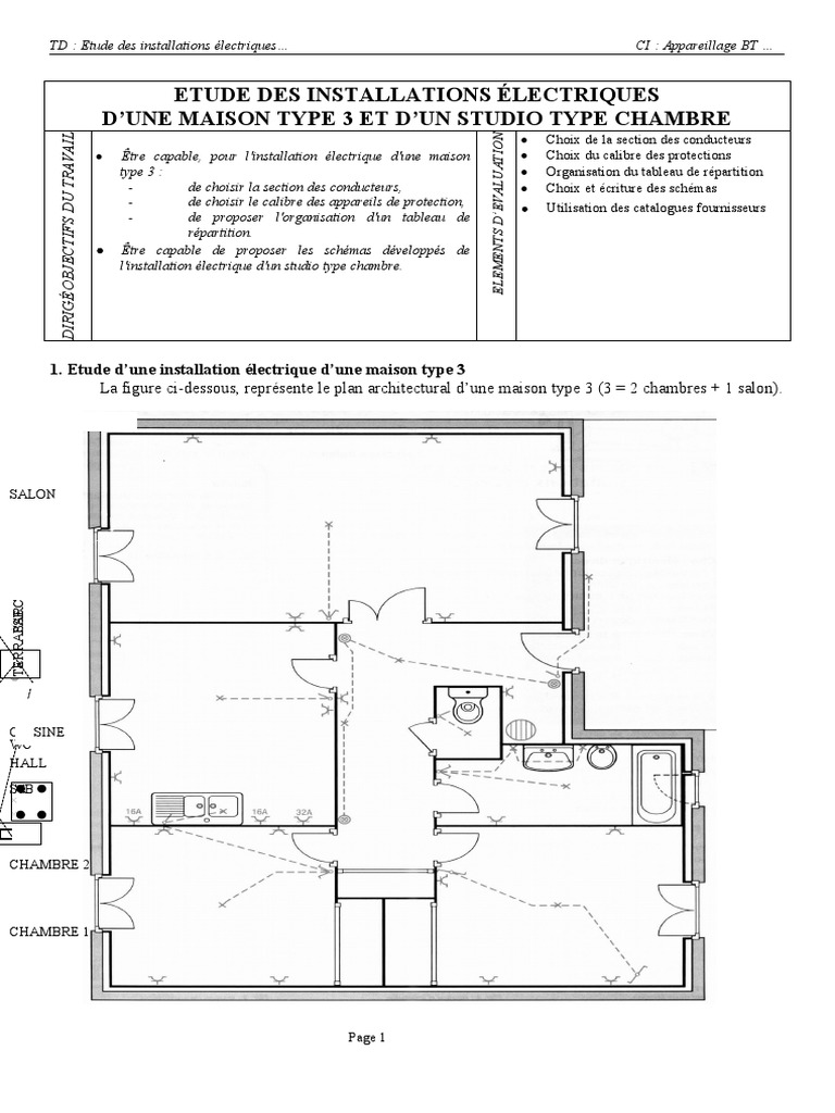 Schema Electrique Maison 3 Chambres Étude Des Installations Électriques D'une Maison | PDF | Ingénierie de  l'énergie électrique | Énergie électrique