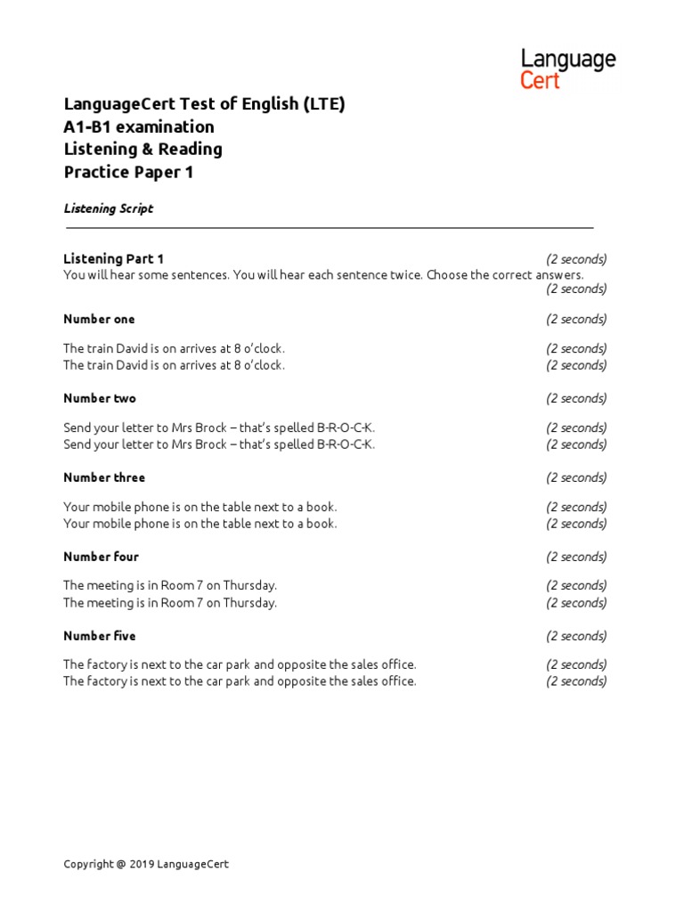 LTE A1-B1 PP1 - Listening Script | PDF | Temporary Work