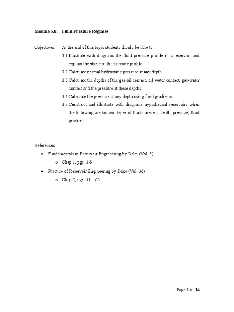 Fluid Pressure Regimes in Reservoirs | PDF | Petroleum Reservoir | Pressure