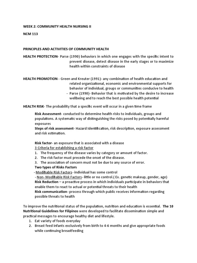 WEEK 2 - Principles and Activitites of Community Health | PDF | Health ...