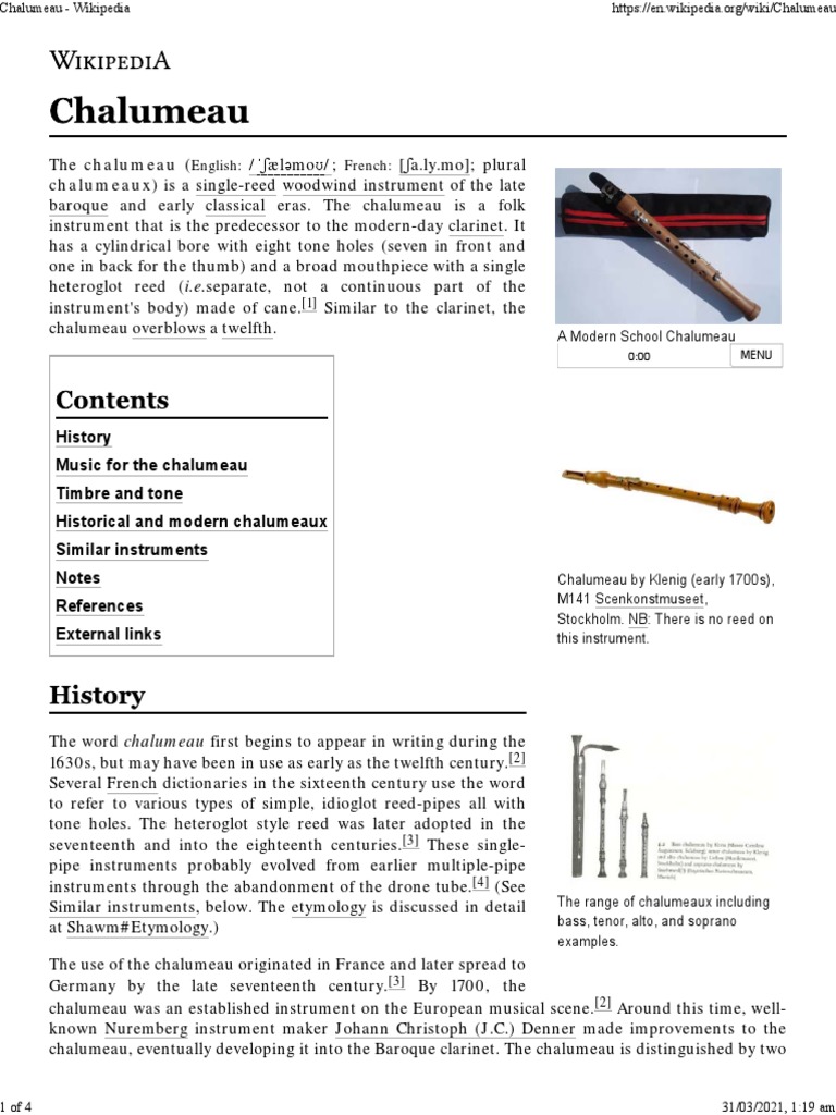 Chalumeaux) Is A SingleReed Woodwind Instrument of The Late PDF