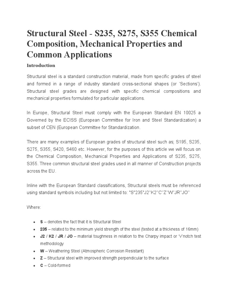 Structural Steel S235, S275, S355 Chemical Composition, Mechanical