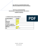 Modelo Del Protocolo de Bioseguridad para Establecimientos Del Municipio de Caldas Antioquia