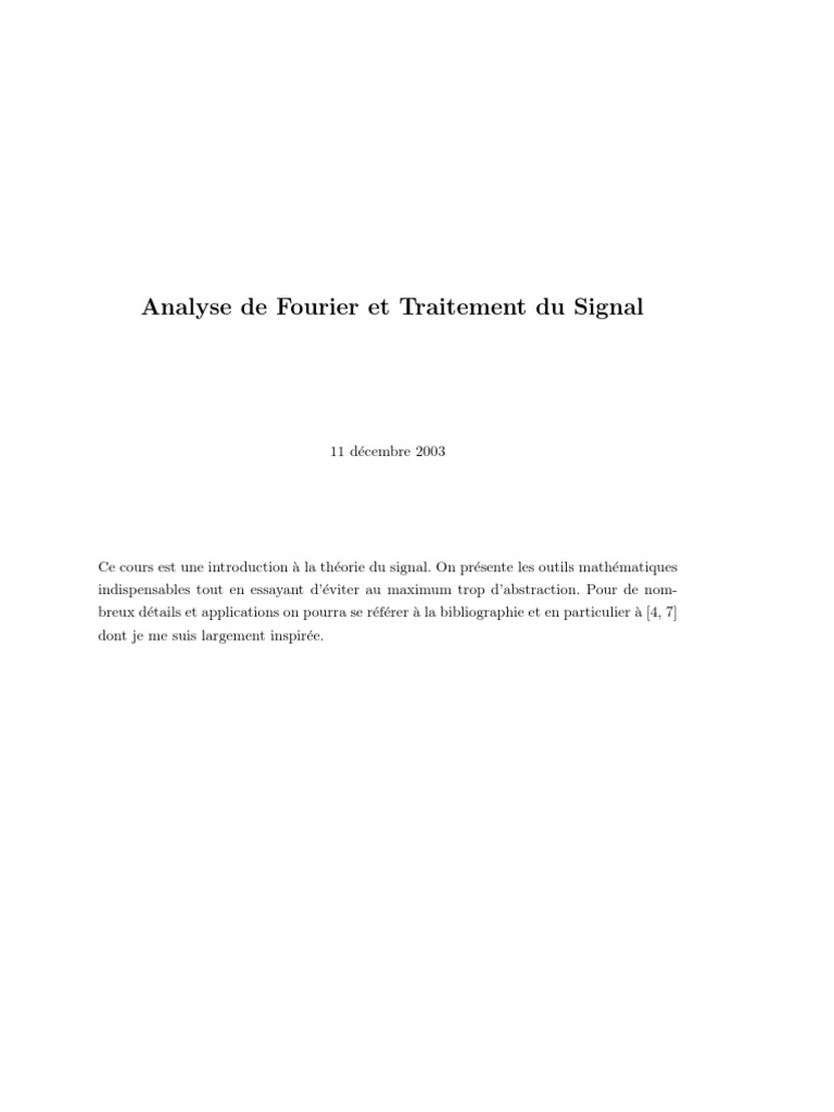Analyse de Fourier et Traitement du Signal | PDF | Transformation de ...