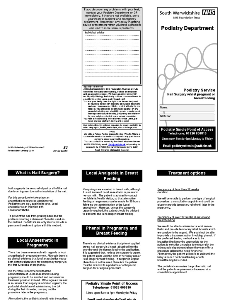 S2 Nail Surgery Whilst Pregnant or Breastfeeding V2 PDF Anesthesia