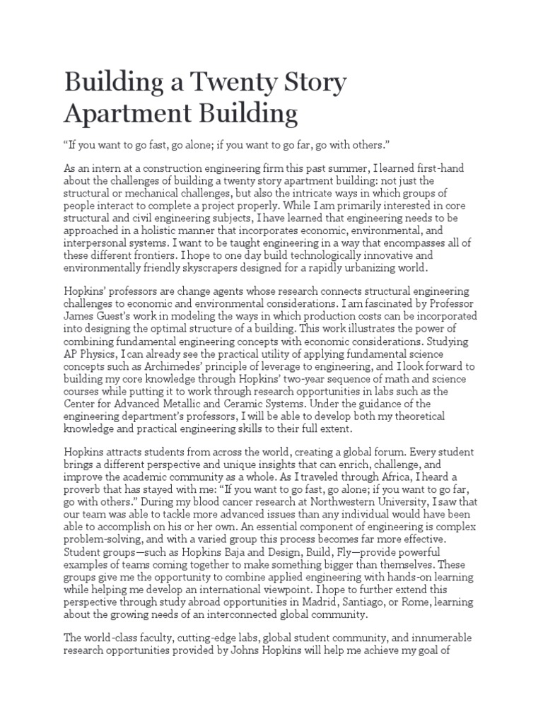 Building A Twenty Story Apartment Building PDF Engineering Science