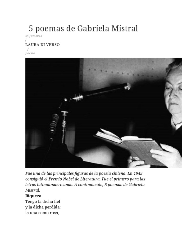 5 Poemas De Gabriela Mistral Pdf Federico Garcia Lorca Amor