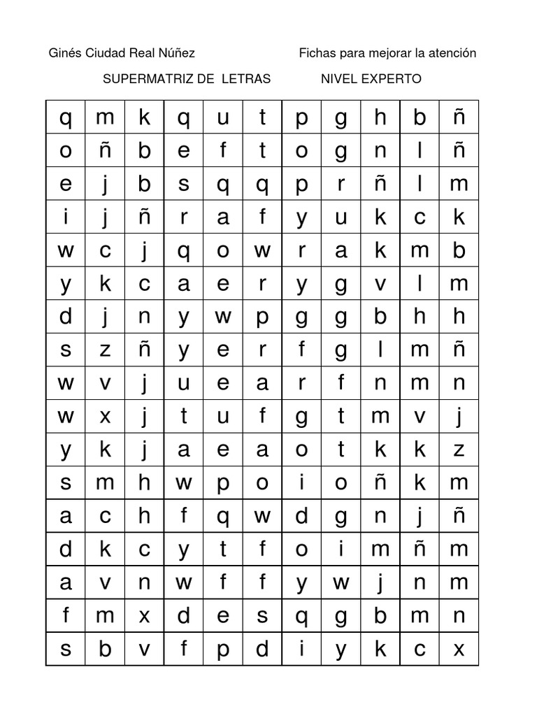 Matriz de Letras Nivel Expero 5 Letra Arial | PDF