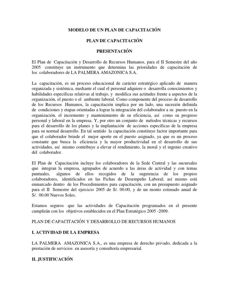 Modelo de Un Plan de Capacitación | PDF | Gestión de recursos humanos ...