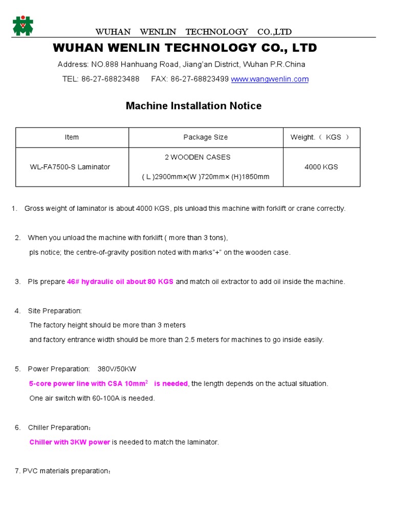 Installation Notice For WL-FA7500-S | PDF | Technology & Engineering