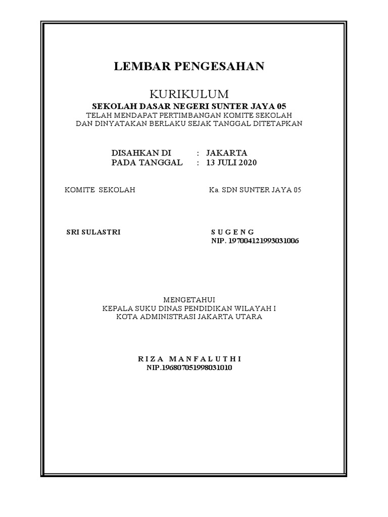 Lembar Pengesahan Fix Kurikulum | PDF