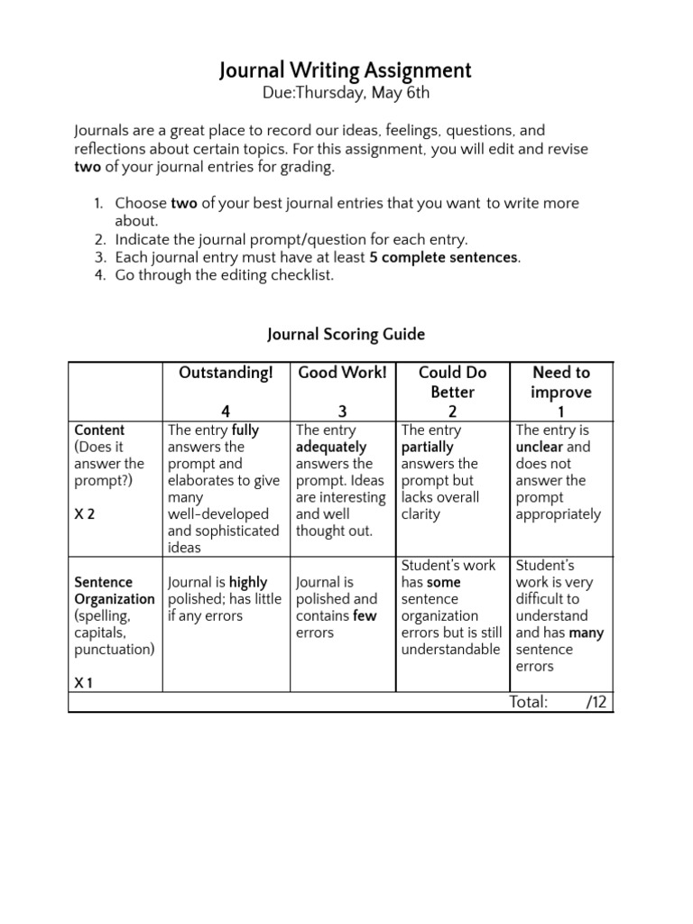 Journal Writing Assignment Guidelines | PDF | Human Nature | Learning