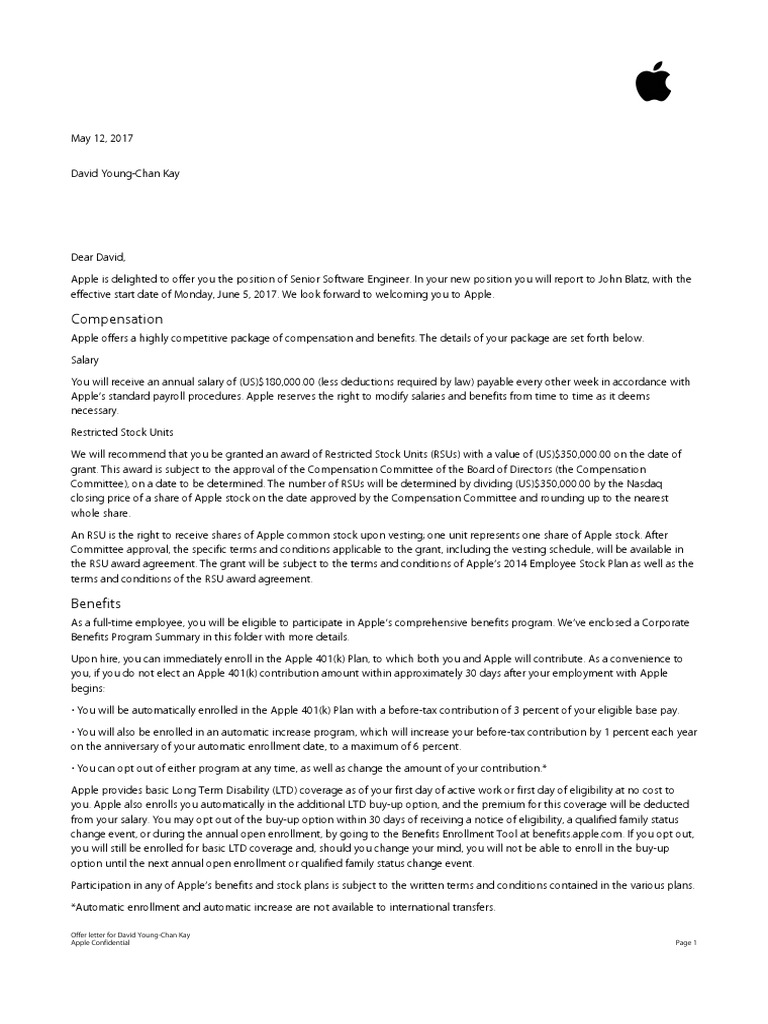 Offer | PDF | 401(K) | Apple Inc.