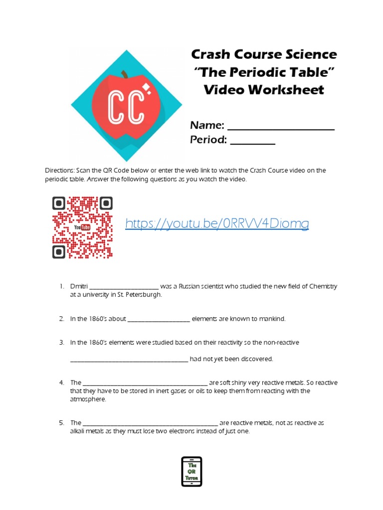 Crash Course Science "The Periodic Table" Video Worksheet Name Period PDF