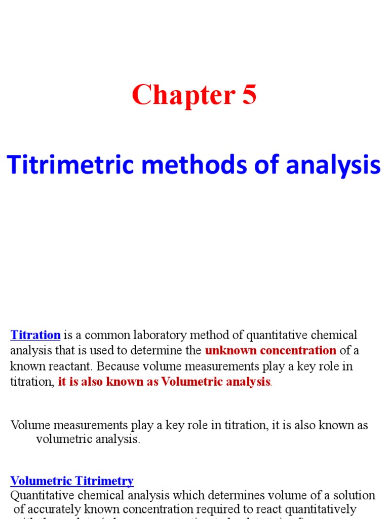 Titrimetric Methods of Analysis PDF Titration Chemistry