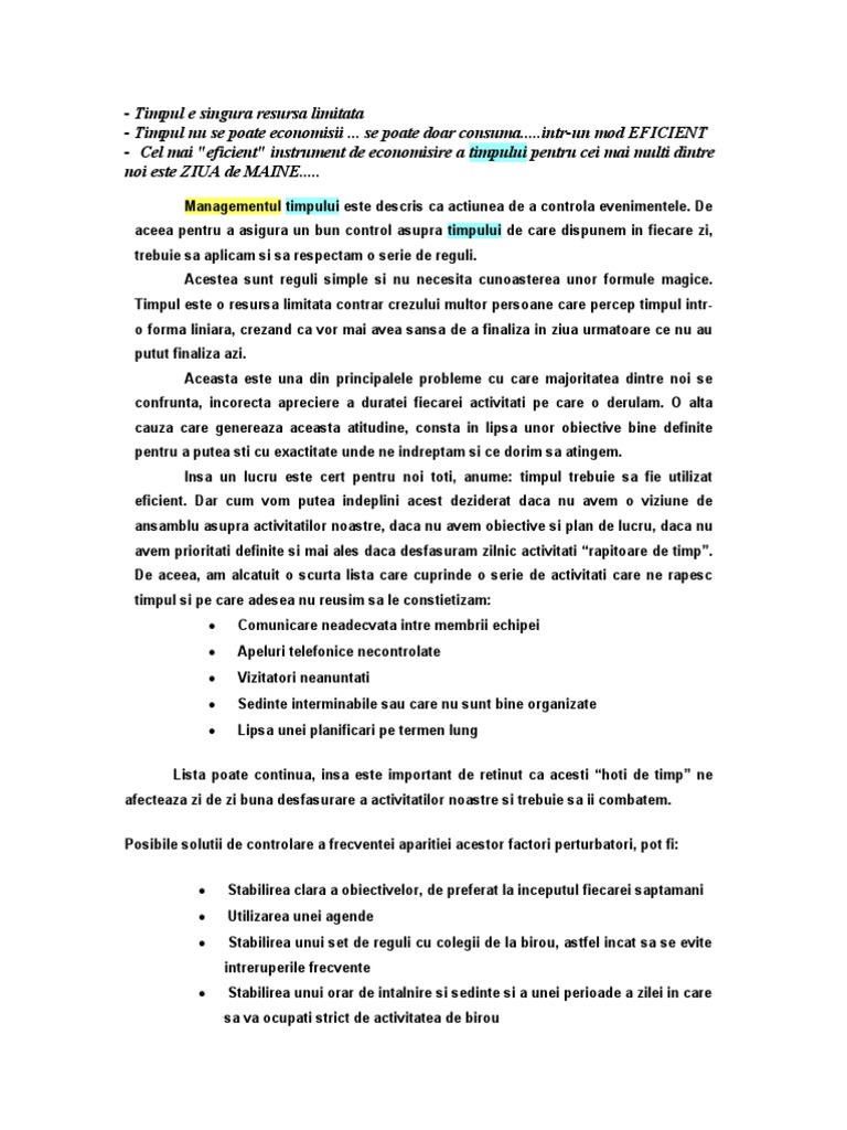 Timpul e Singura Resursa Limitata | PDF