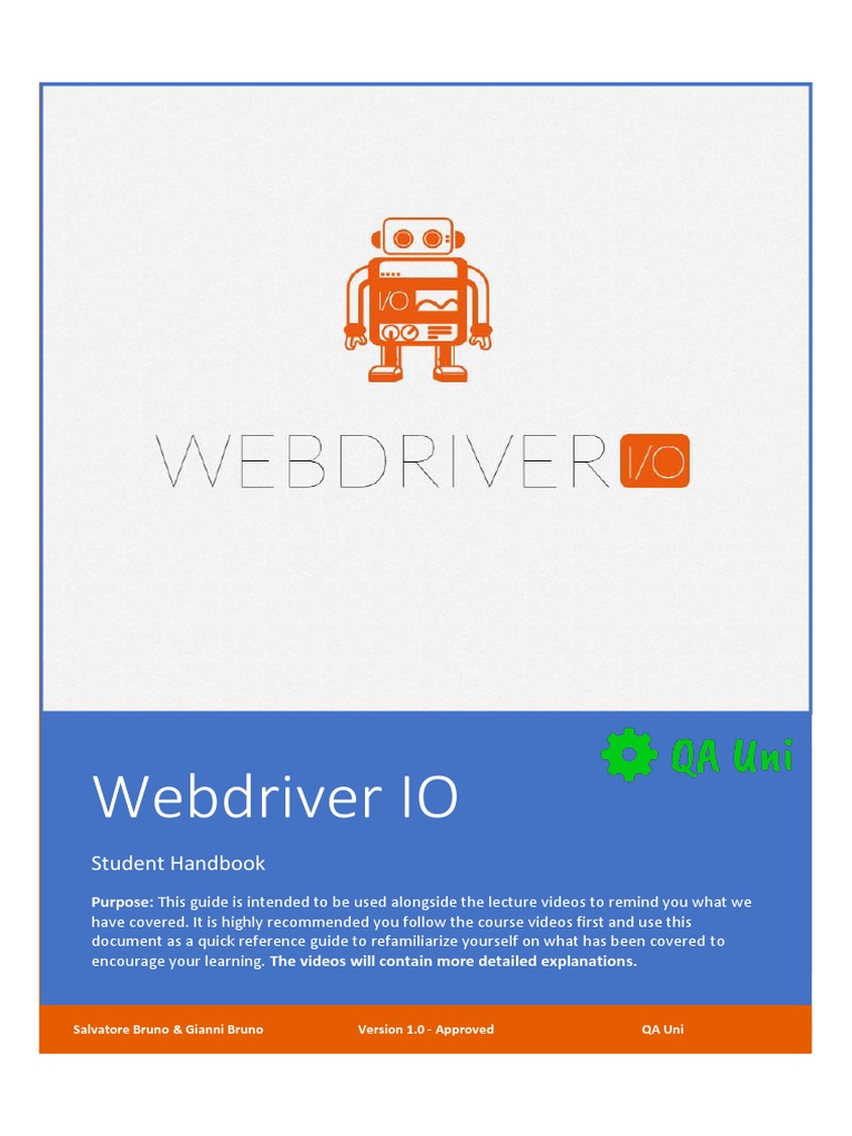 Webdriver IO Student Handbook Guide | PDF | Selenium (Software ...