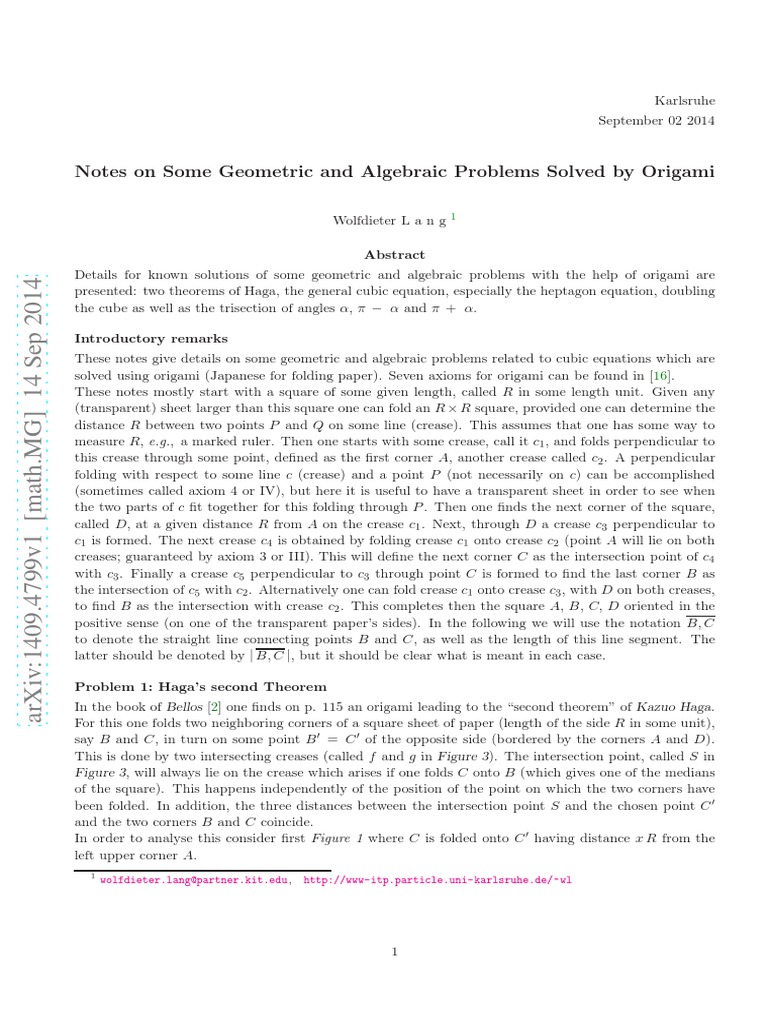 Origami Solutions to Geometric Problems | PDF | Elementary Geometry ...