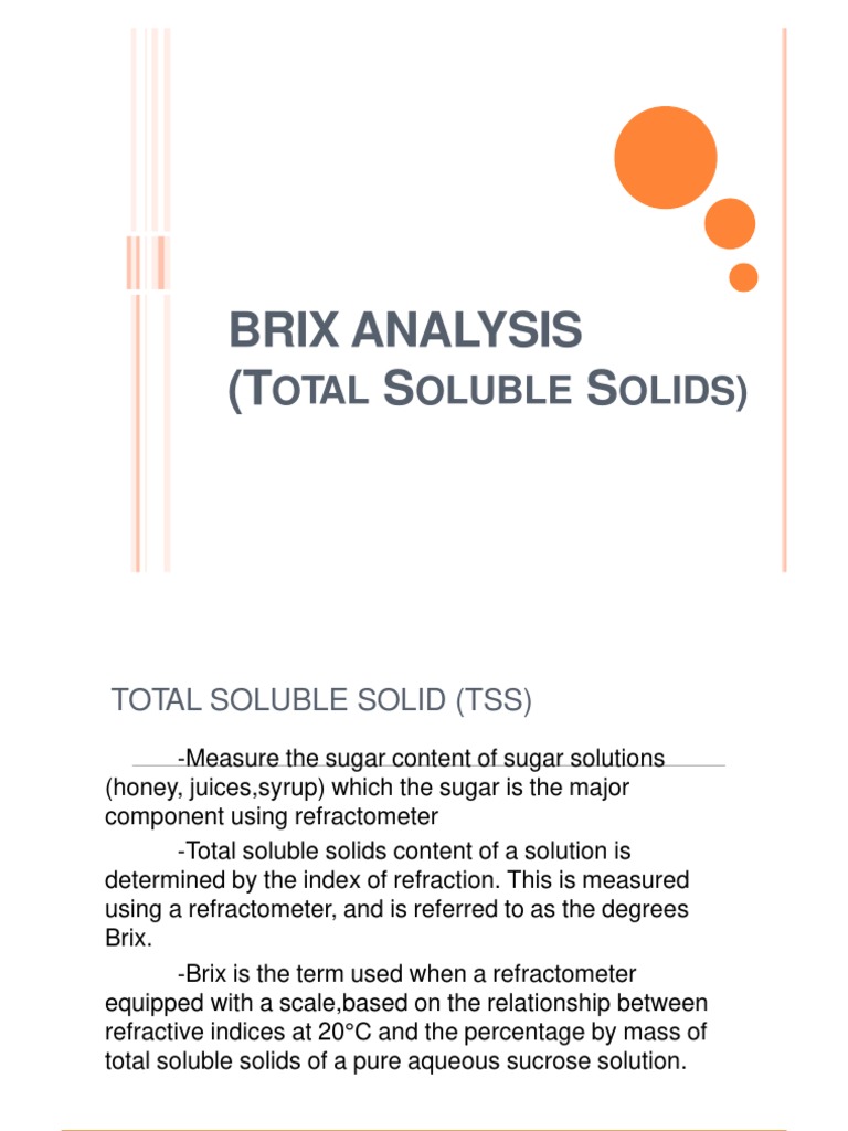 Brix Analysis and TSS Measurement Guide | PDF | Sucrose | Physical ...