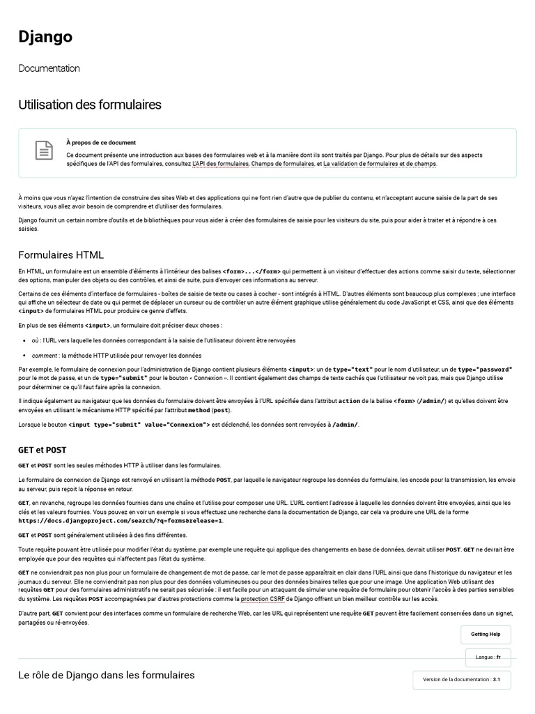 Utilisation Des Formulaires - Documentation de Django - Django | PDF ...