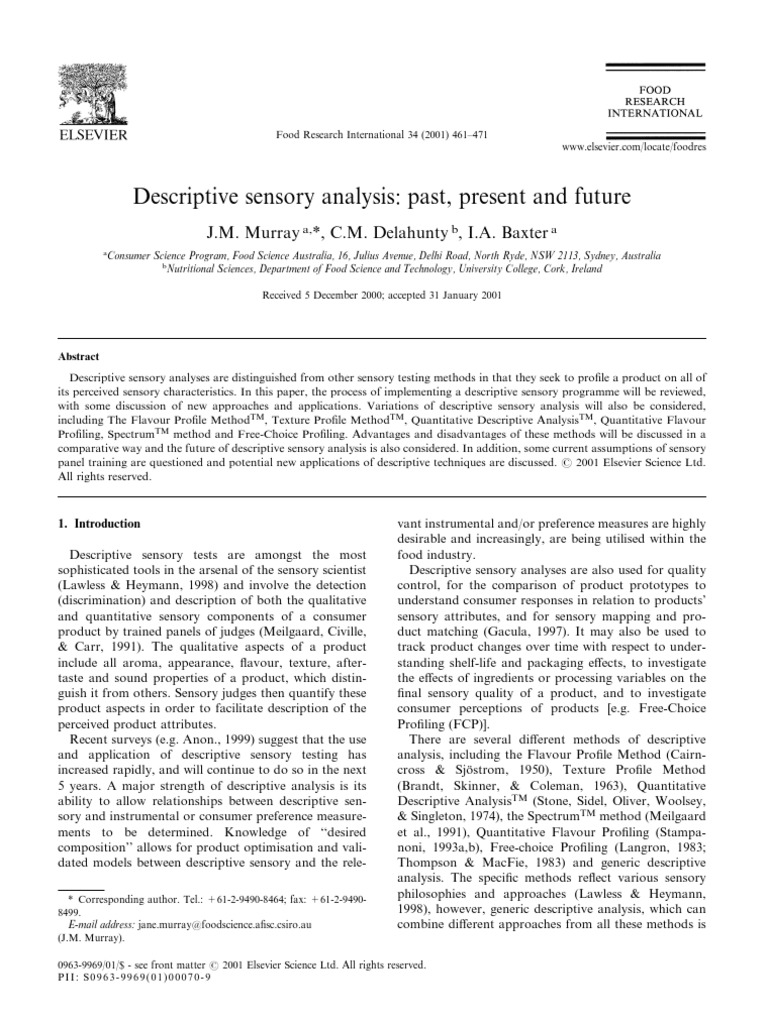 Descriptive Sensory Analysis | PDF | Odor | Perception