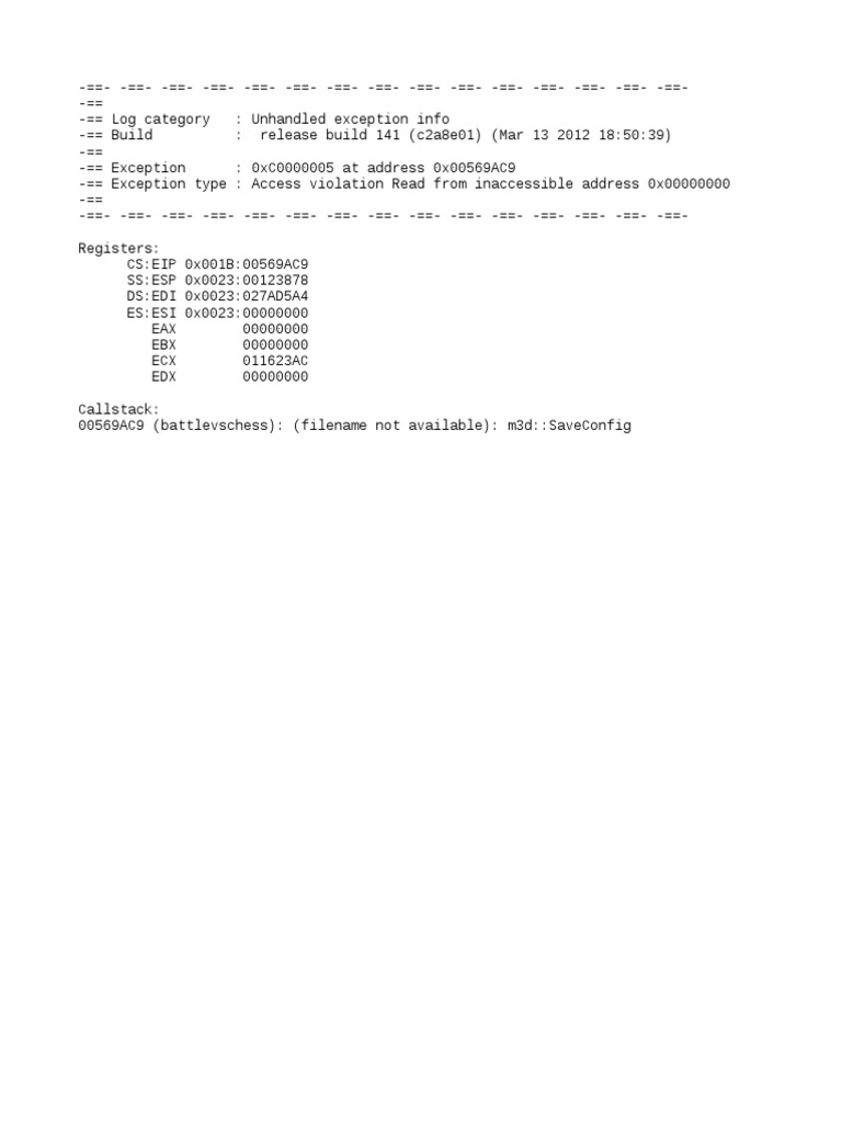 Access Violation Exception Log | PDF | Computers