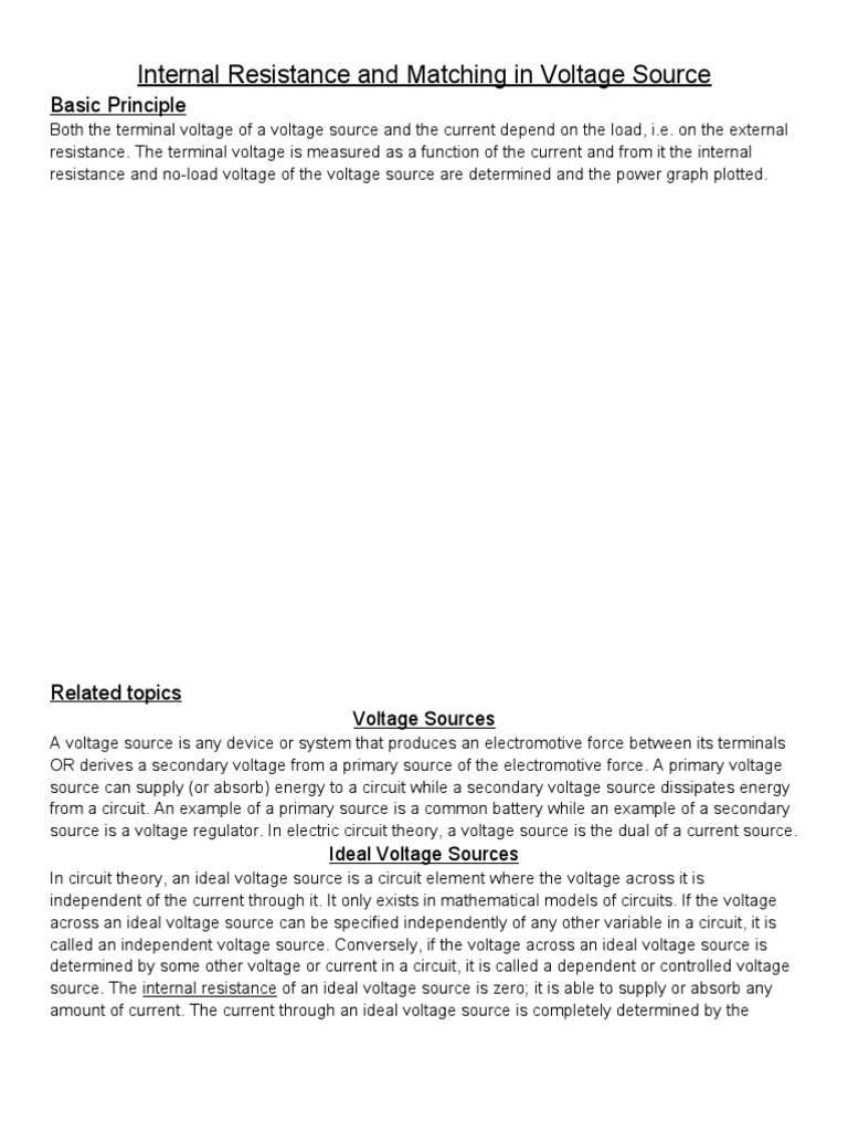 Internal Resistance in Voltage Sources | PDF | Voltage | Electrical Network