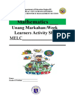 Mathematics - : Unang Markahan:Week - Learners Activity Sheets