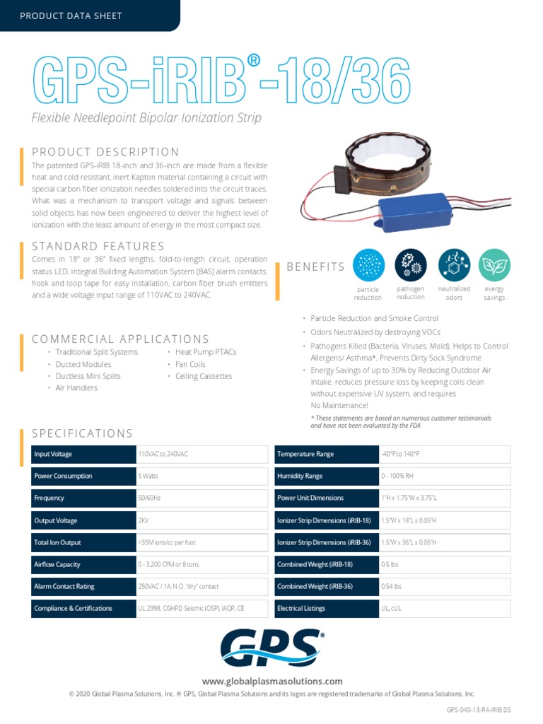 GpsIrib Flexible Needlepoint Bipolar Ionization Strip PDF