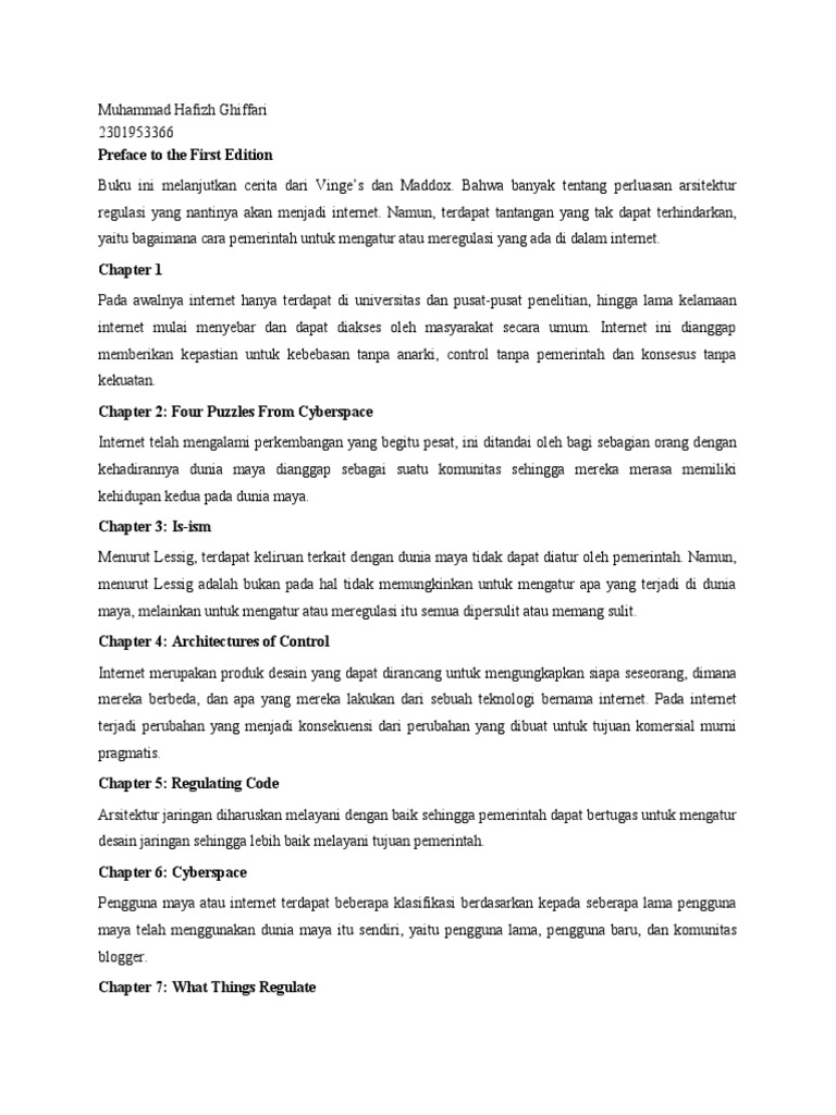 Summary Code Law Lessig 2 PDF