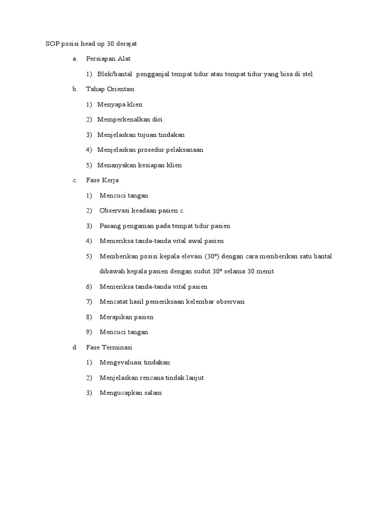 Sop Posisi Head Up 30 Derajat Pdf