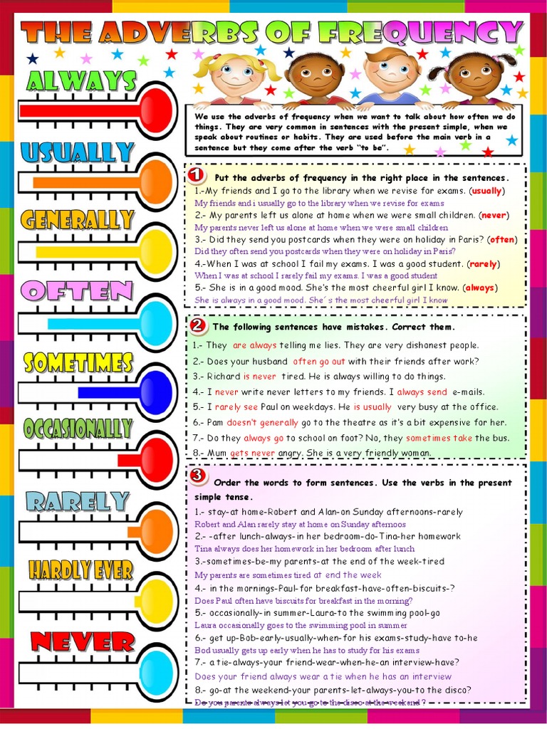 Put The Adverbs of Frequency in The Right Place in The Sentences | PDF ...