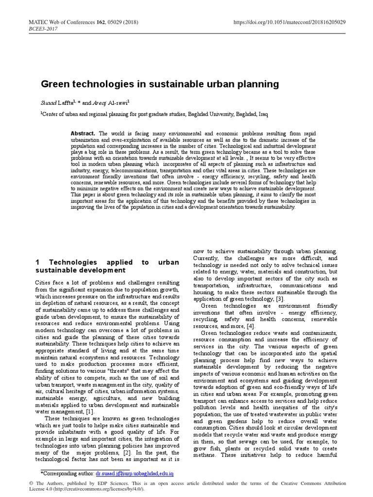 Green Technologies in Sustainable Urban Planning: Suaad Laffta | PDF ...