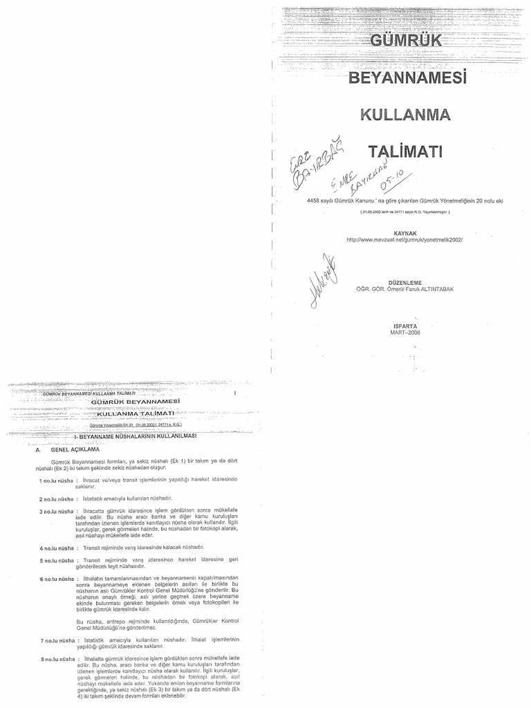 Gumruk Beyannamesi Kullanim Talimati Pdf