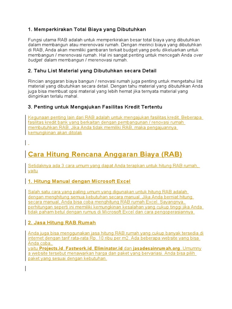 Cara Hitung Rencana Anggaran Biaya RAB 1 Memperkirakan Total Biaya Yang Dibutuhkan PDF