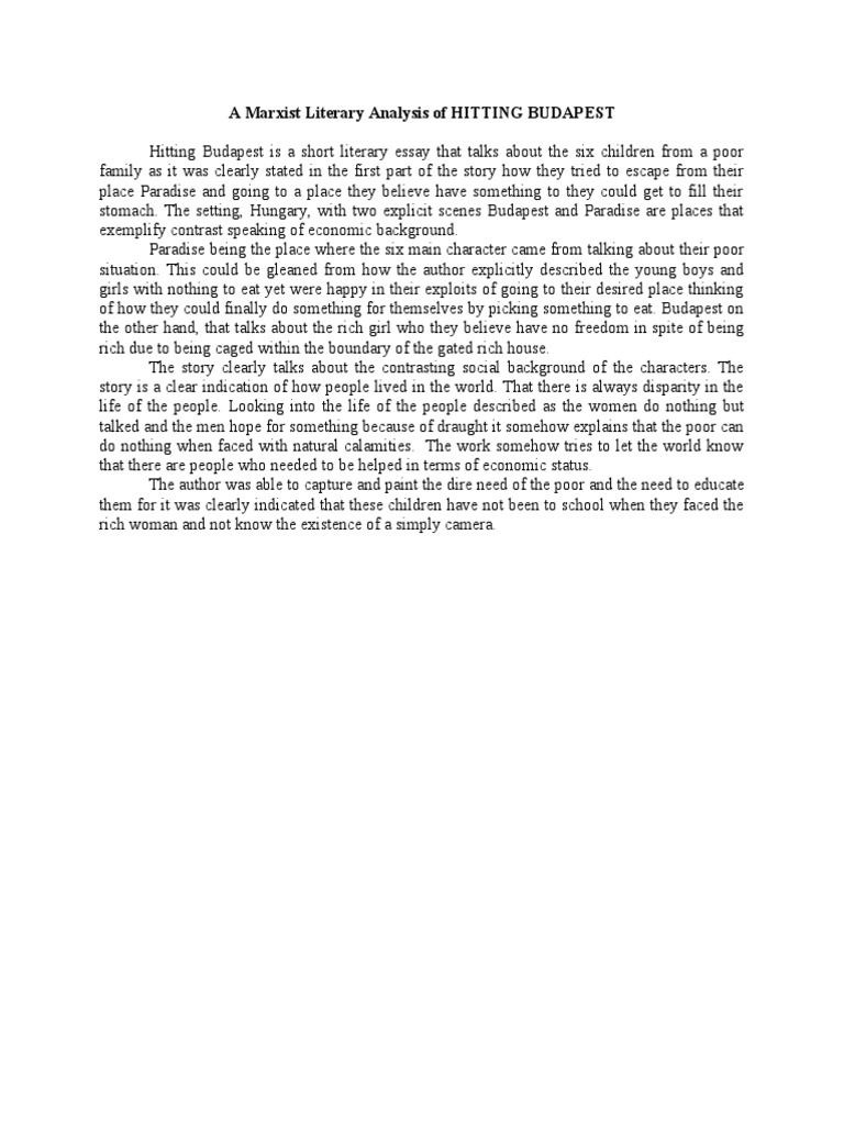 A Marxist Literary Analysis of HITTING BUDAPEST PDF