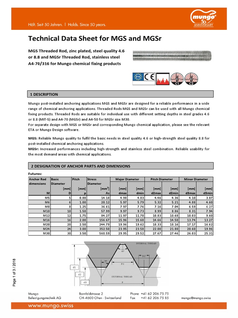 MGS and MGSr Threaded Rod Specifications | PDF | Economic Sectors ...