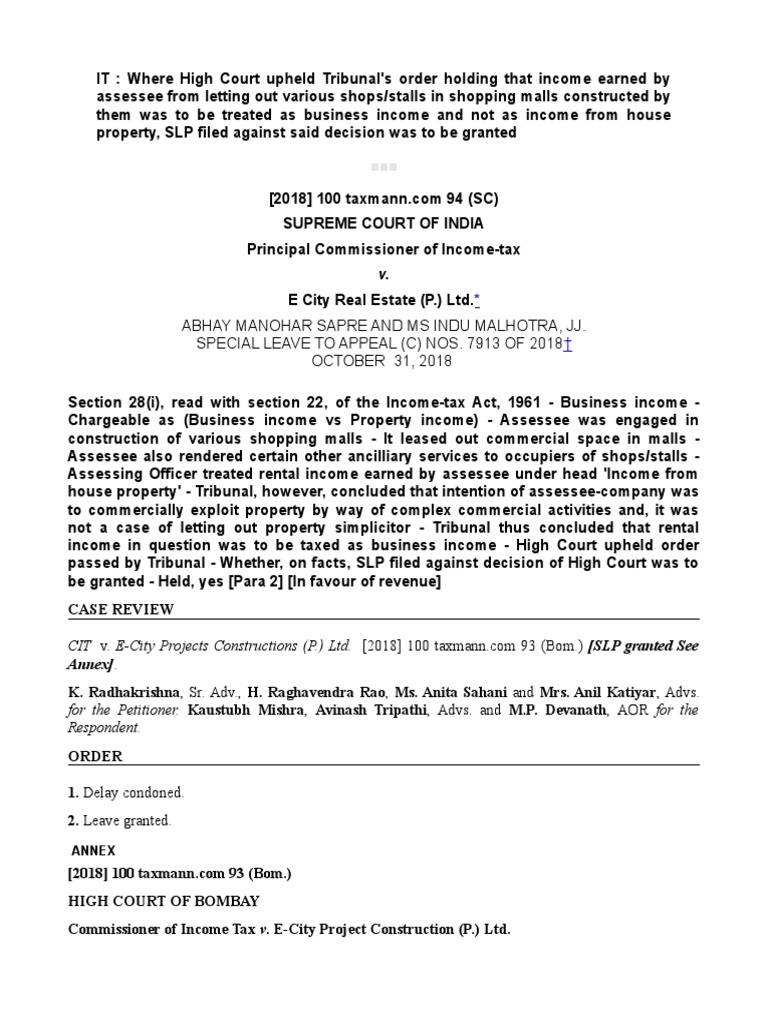 Supreme Court Grants Leave to Revenue and Upholds Tribunal's Order