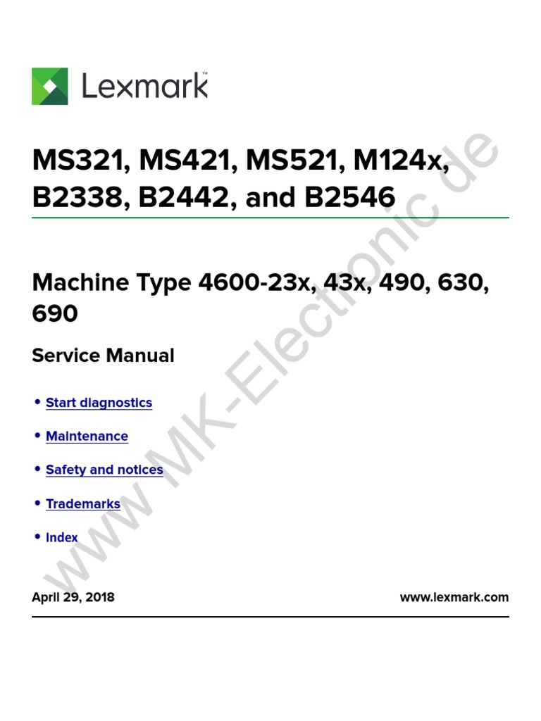 MS321, MS421, MS521, M124x, B2338, B2442, and B2546: Machine Type 4600 ...