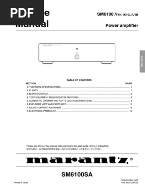 Marantz SM6100SA Service Manual | PDF | Amplifier | Power Supply