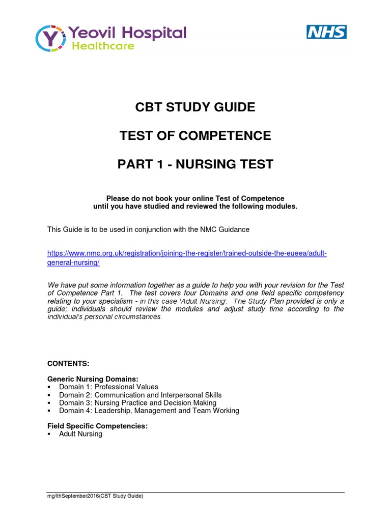 CBT Study Guide Test of Competence Part 1 - Nursing Test | PDF ...