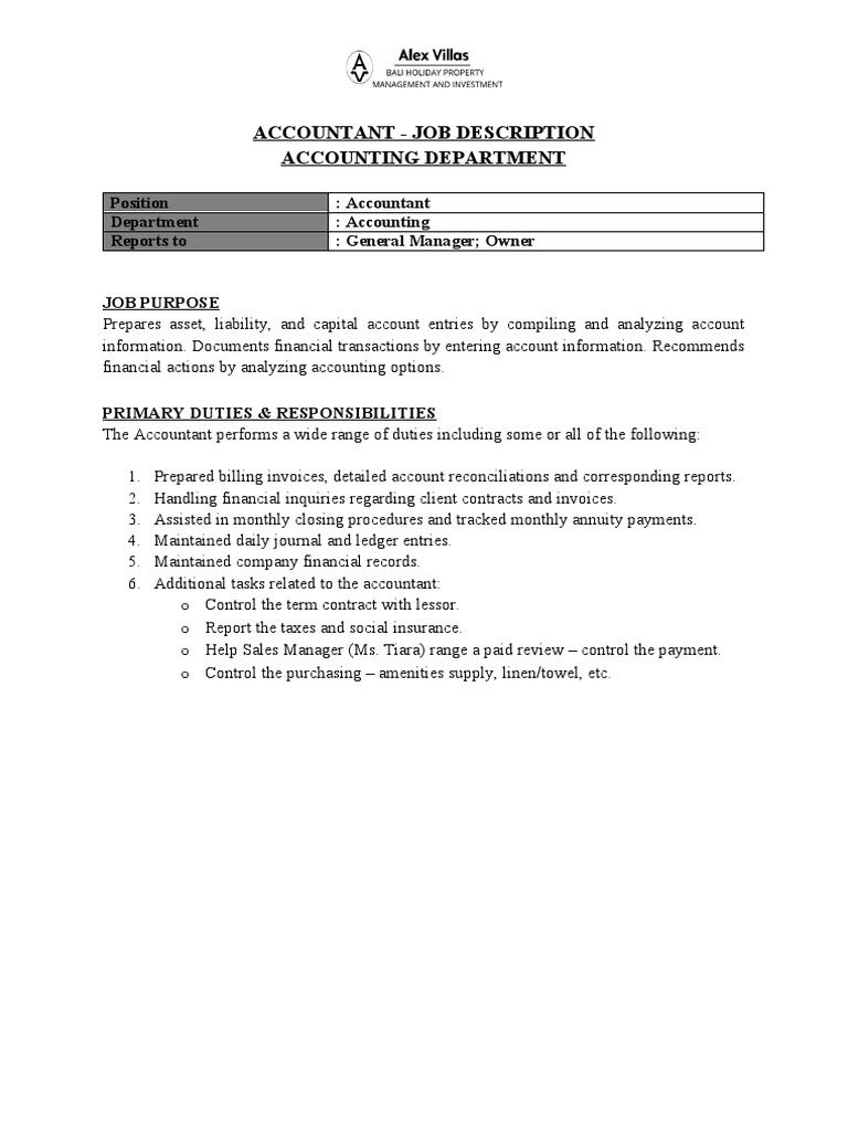 Accountant Job Description PDF