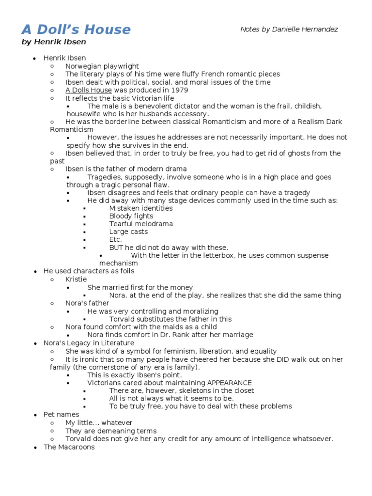 A Doll's House Notes PDF A Doll's House Henrik Ibsen