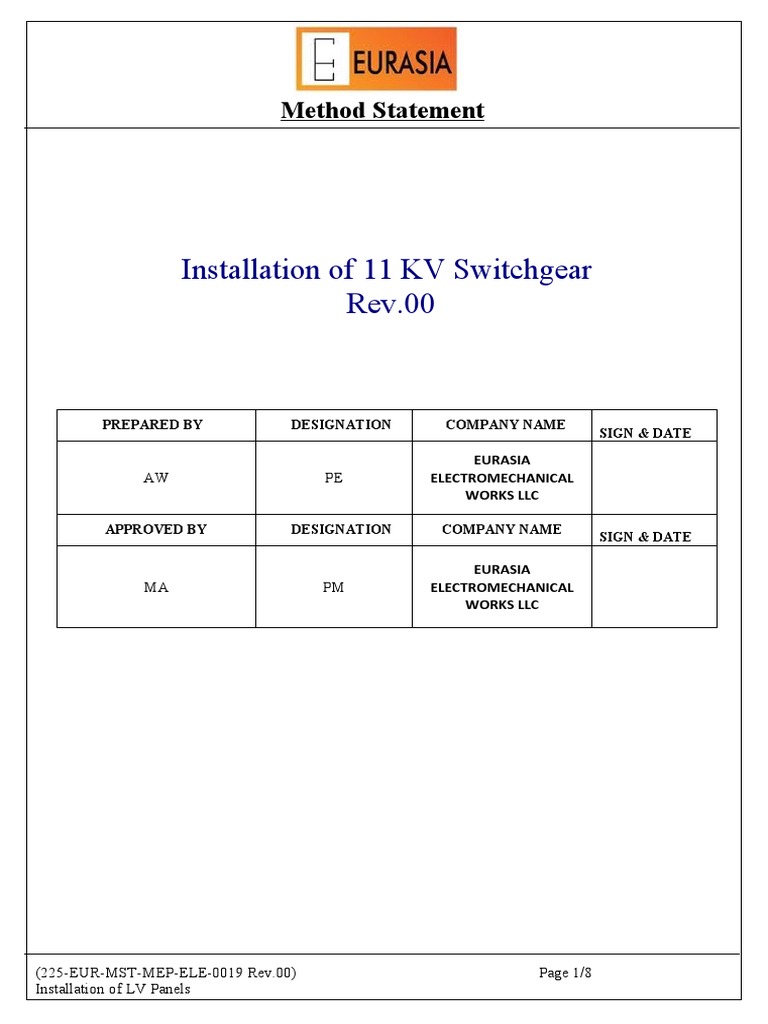 11 KV Switchgear Installation Method | PDF | Personal Protective ...